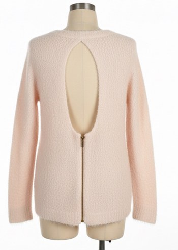 Bej V Yakalı Örgü Kadın Kazak - Görsel 2