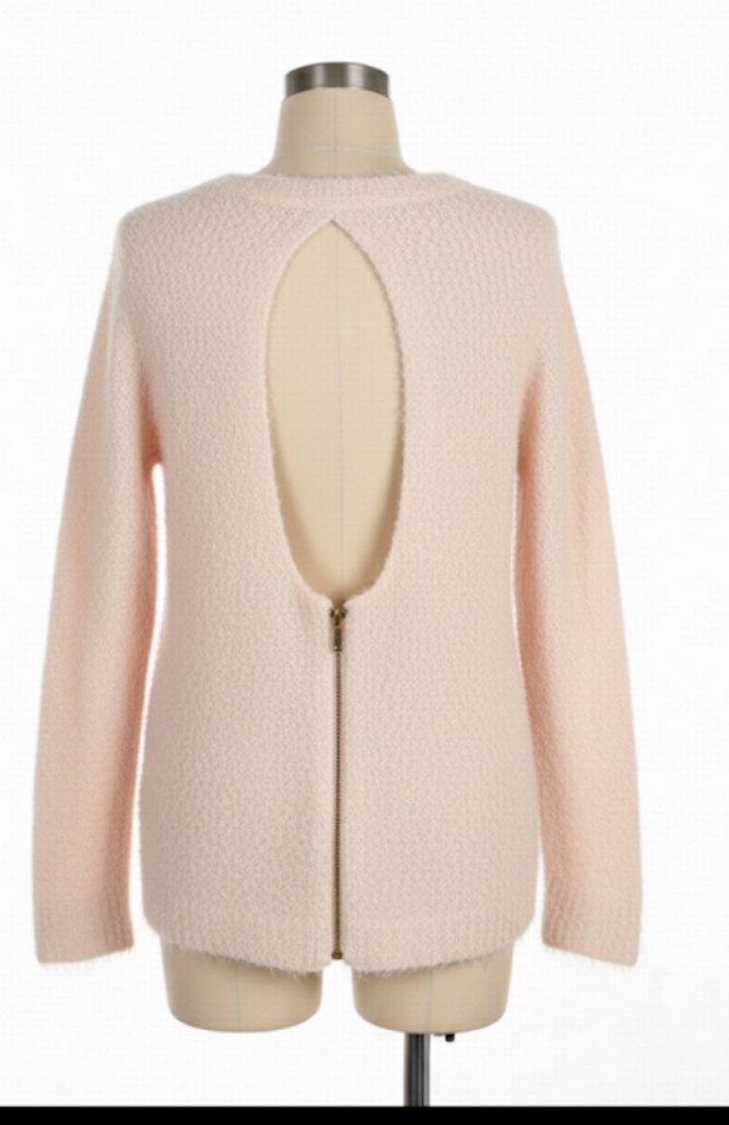 Bej V Yakalı Örgü Kadın Kazak - Görsel 2