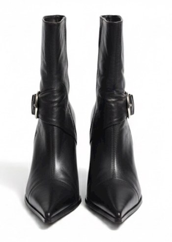 Siyah Deri Tokalı İnce Topuklu Kadın Bot - Görsel 2