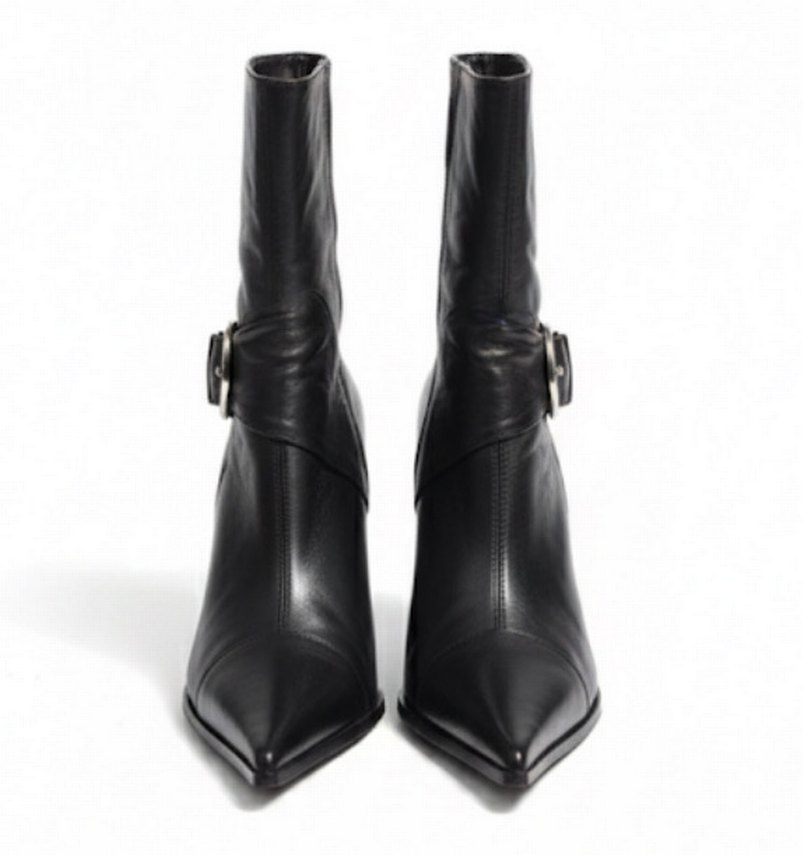 Siyah Deri Tokalı İnce Topuklu Kadın Bot - Görsel 2
