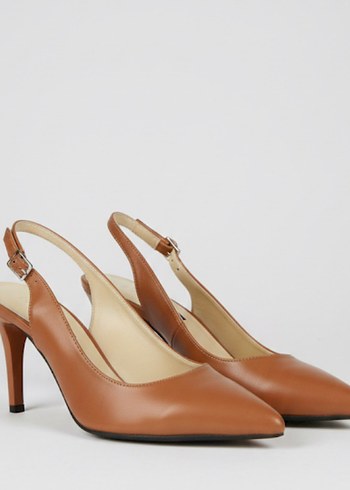 Bej Deri Tokalı Stiletto Kadın Ayakkabı - Görsel 2