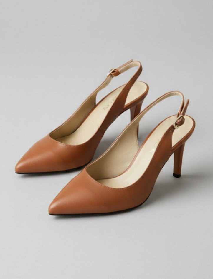 Bej Deri Tokalı Stiletto Kadın Ayakkabı - Görsel 3