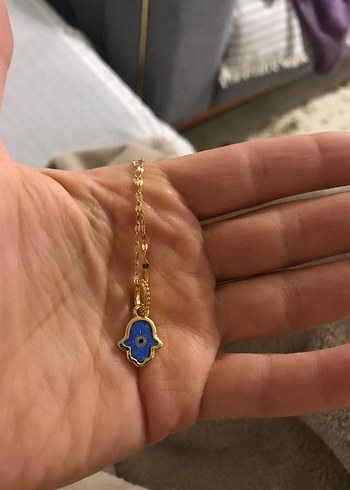 Mavi Zincir Detaylı Hamsa Kolye - Görsel 7