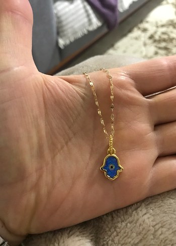 Mavi Zincir Detaylı Hamsa Kolye - Görsel 16