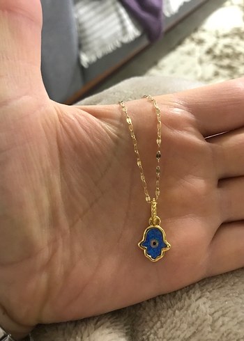 Mavi Zincir Detaylı Hamsa Kolye - Görsel 17