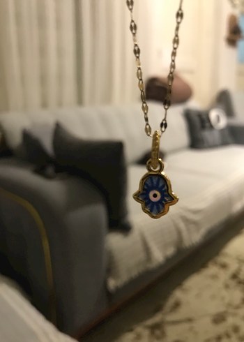 Mavi Zincir Detaylı Hamsa Kolye - Görsel 6