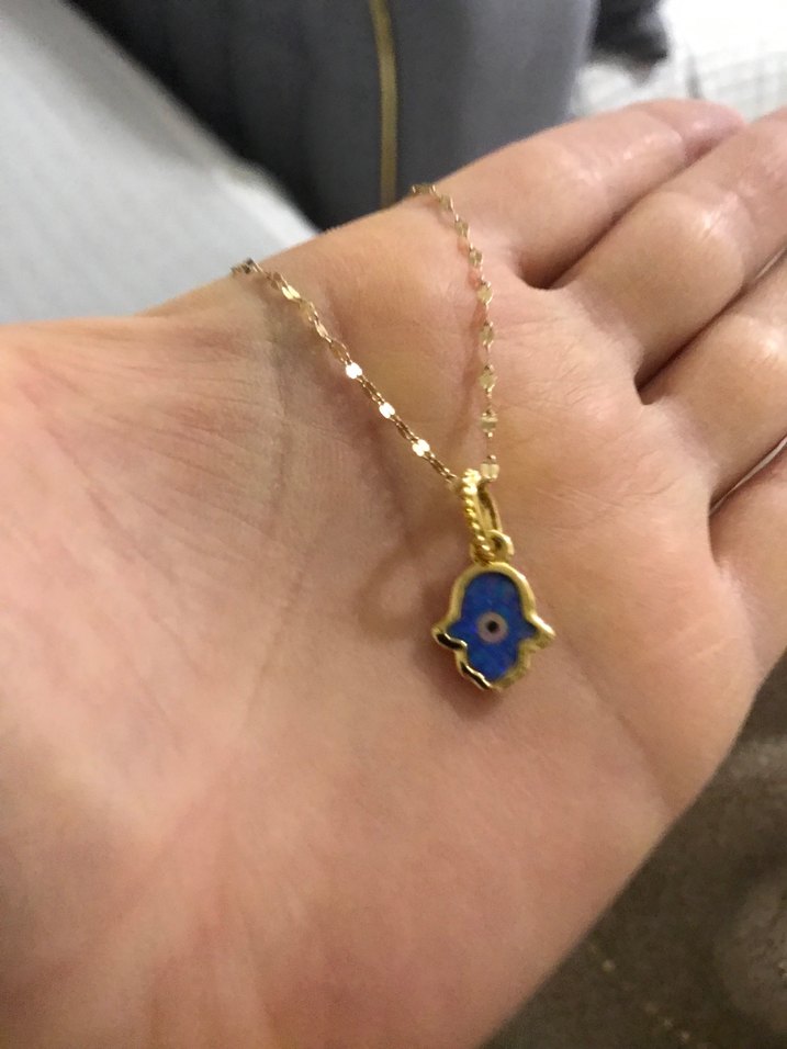 Mavi Zincir Detaylı Hamsa Kolye - Görsel 2