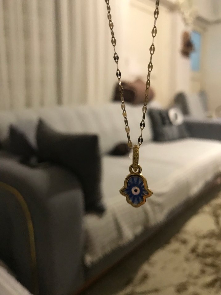 Mavi Zincir Detaylı Hamsa Kolye - Görsel 5