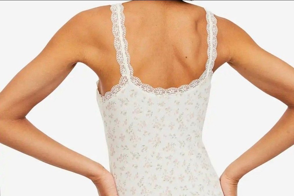 H&M Çiçekli Dantel Detaylı Fitilli Gecelik - Görsel 2