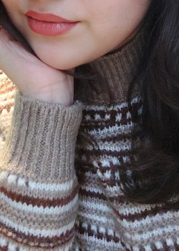 Kendinden Desenli Uzun Kollu Triko Kazak - Görsel 4