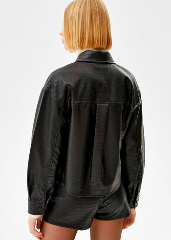 Bershka Timsah Desenli Deri Crop Ceket - Görsel 6