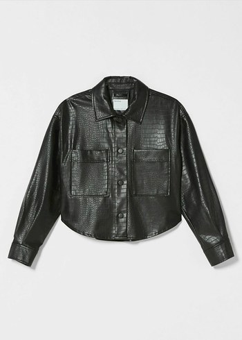 Bershka Timsah Desenli Deri Crop Ceket - Görsel 3