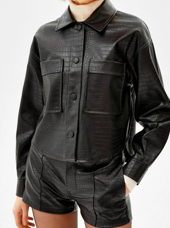 Bershka Timsah Desenli Deri Crop Ceket - Görsel 5