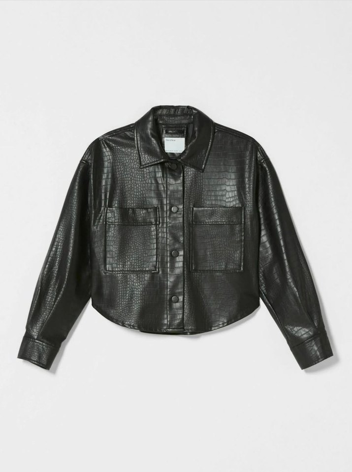 Bershka Timsah Desenli Deri Crop Ceket - Görsel 3