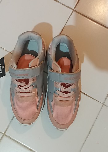 Kız Çocuk Pembe Gri Bağcıklı Cırtlı Sneakers - Görsel 4