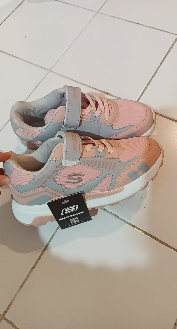 Kız Çocuk Pembe Gri Bağcıklı Cırtlı Sneakers - Görsel 2