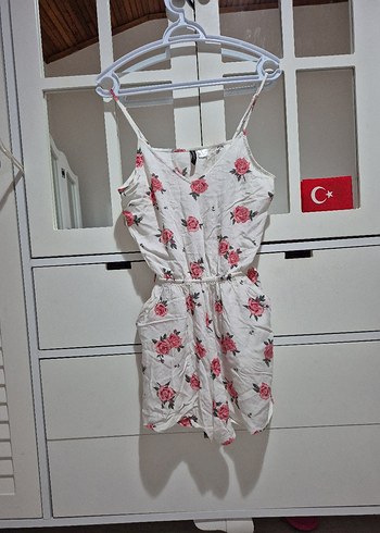 Çiçek Desenli Beyaz Mini Tulum - Görsel 7