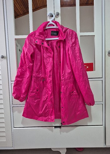 Pembe Fermuarlı Midi Yağmurluk - Görsel 2