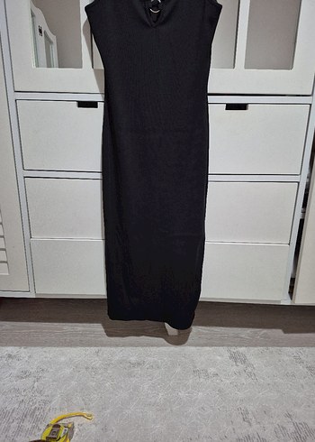Siyah V Yaka Uzun Kadın Elbise - Görsel 4