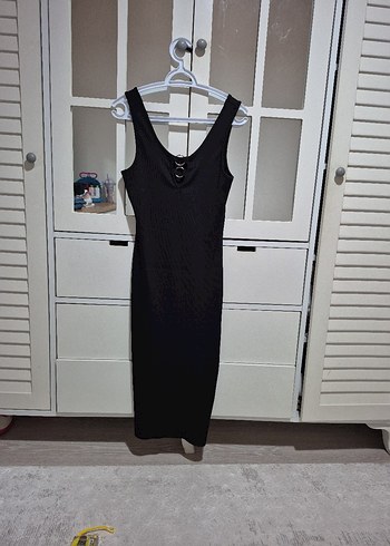 Siyah V Yaka Uzun Kadın Elbise - Görsel 8