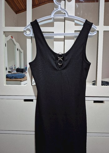 Siyah V Yaka Uzun Kadın Elbise - Görsel 7