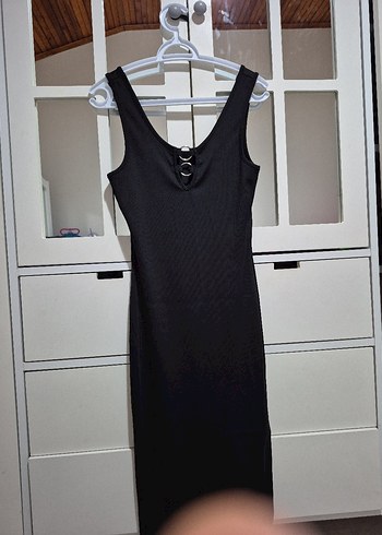 Siyah V Yaka Uzun Kadın Elbise - Görsel 2