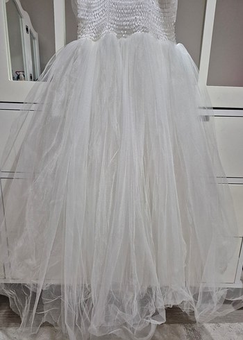 Beyaz Askılı Kemerli Çocuk Abiye Elbise - Görsel 6