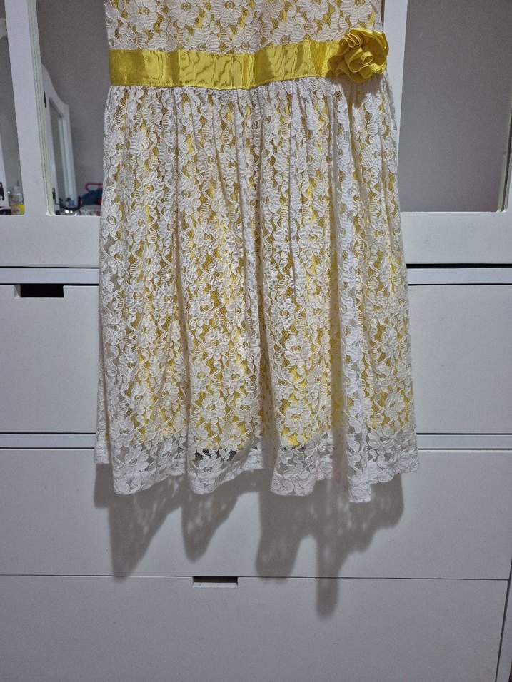 Kız Çocuk Sarı Dantelli Elbise - Görsel 3