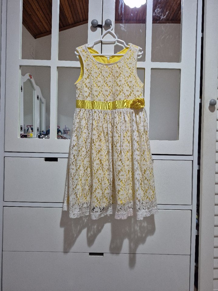 Kız Çocuk Sarı Dantelli Elbise - Görsel 4