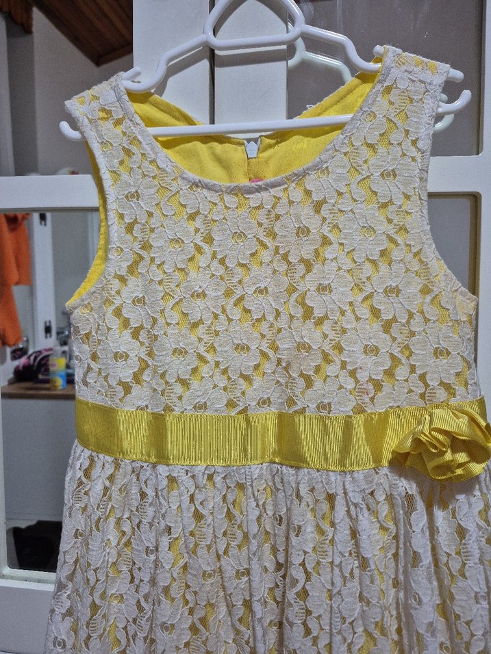 Kız Çocuk Sarı Dantelli Elbise - Görsel 2