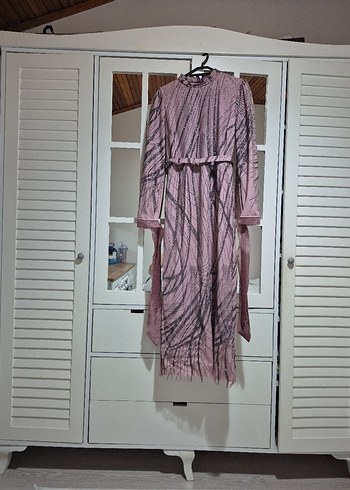 Pembe Pilili Uzun Bohem Elbise - Görsel 6