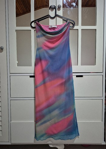 Pastel Renkli Straplez Uzun Elbise - Görsel 3