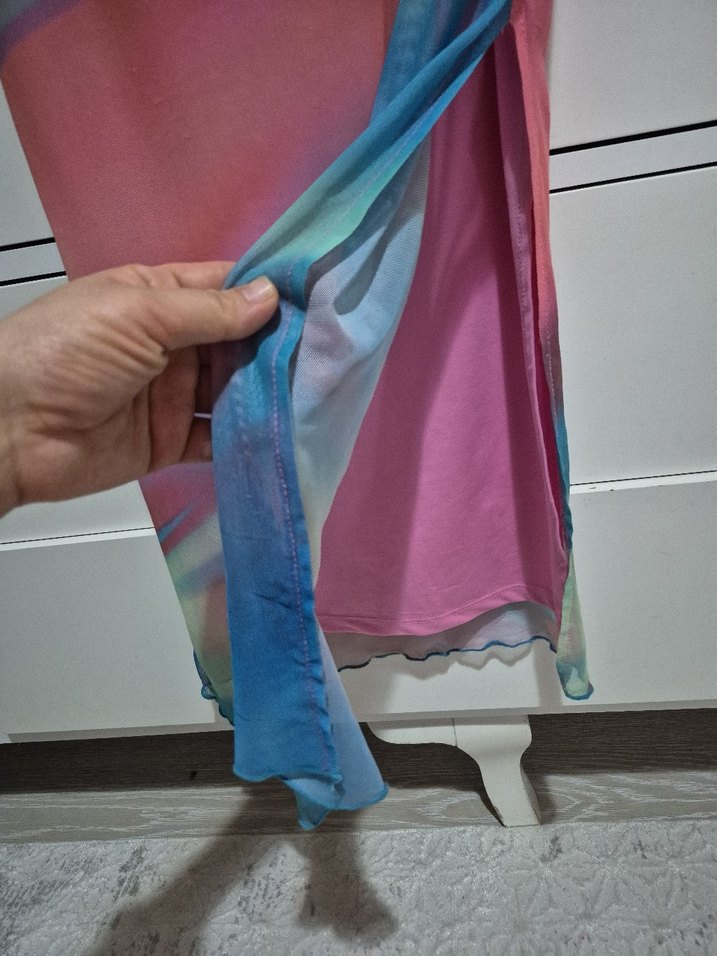 Pastel Renkli Straplez Uzun Elbise - Görsel 4