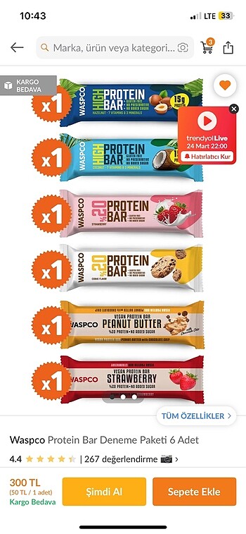 Waspco karma paket protein bar 21 adet