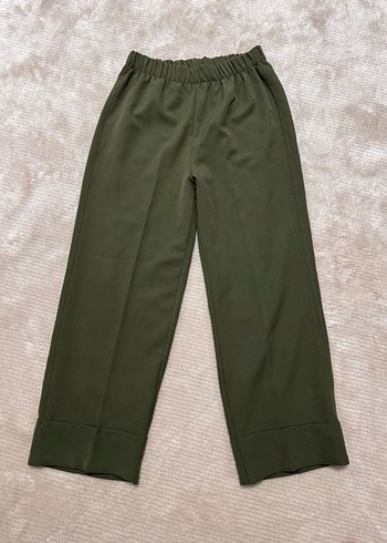 Kadın Haki Regular Fit Midi Kumaş Pantolon