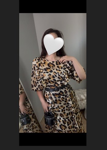 Kahverengi Leopar Desenli Midi Elbise