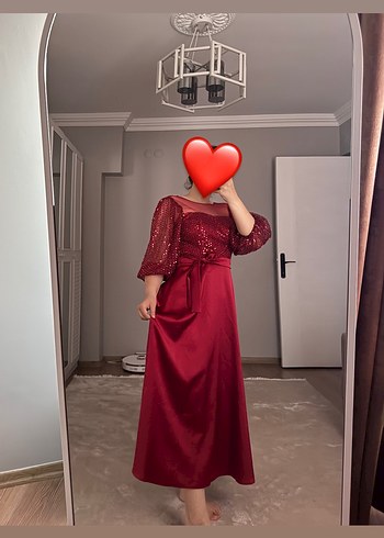 Bordo Uzun Kollu Drapeli Kadın Abiye - Görsel 9