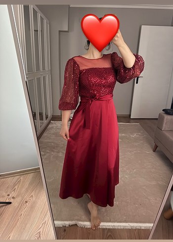 Bordo Uzun Kollu Drapeli Kadın Abiye - Görsel 11