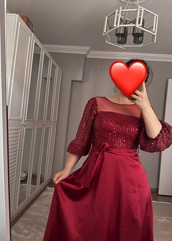 Bordo Uzun Kollu Drapeli Kadın Abiye - Görsel 10