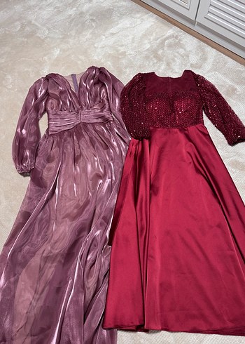 Bordo Uzun Kollu Drapeli Kadın Abiye - Görsel 2