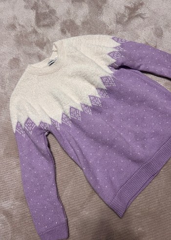 Mor ve beyaz uzun kollu triko kazak - Görsel 3