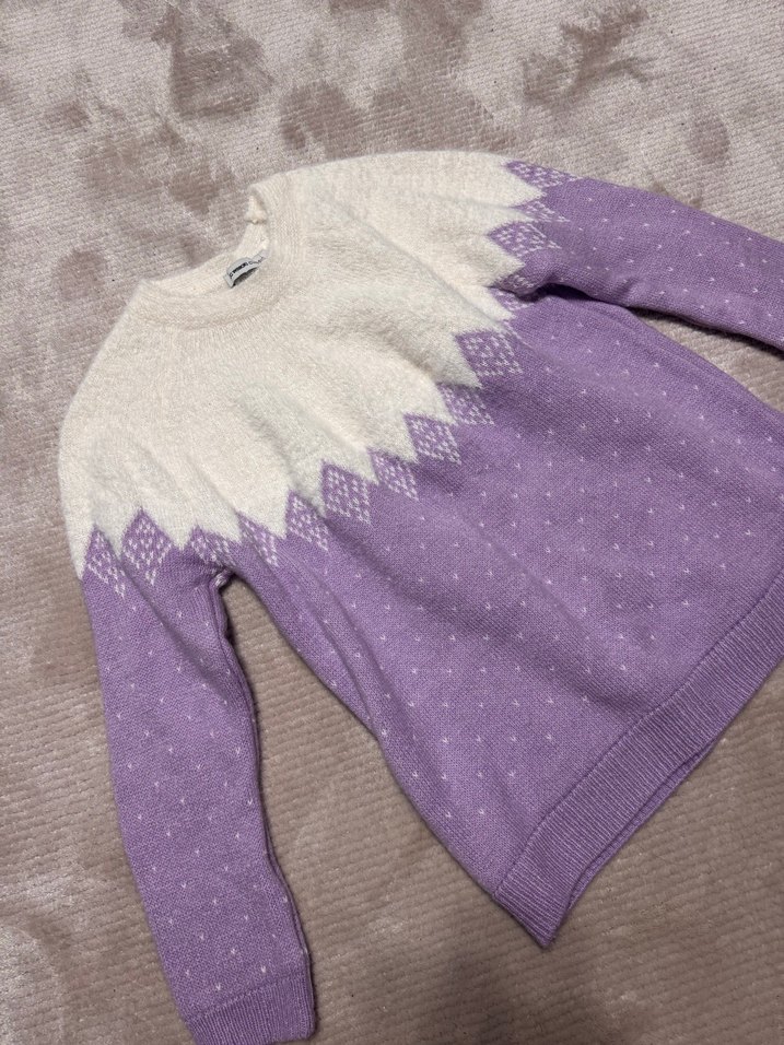 Mor ve beyaz uzun kollu triko kazak - Görsel 3