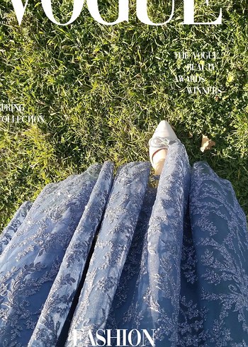 Dantel Detaylı Uzun Kollu Mavi Abiye Elbise - Görsel 2