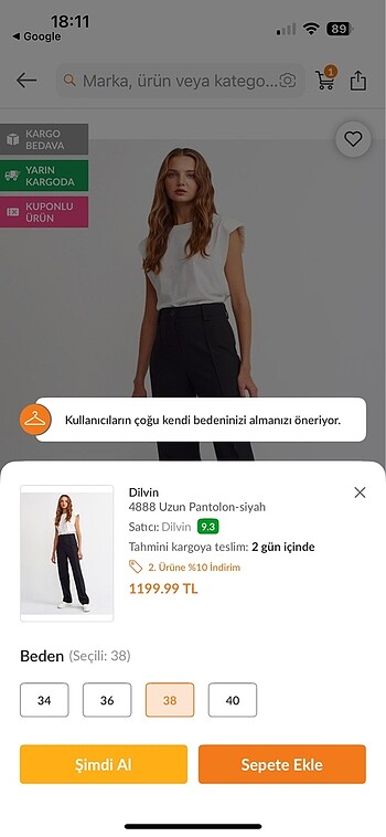 38 Beden Etiketli dilvin pantolon