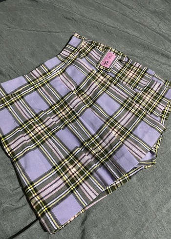 Mor Ekoseli bershka Mini Etek