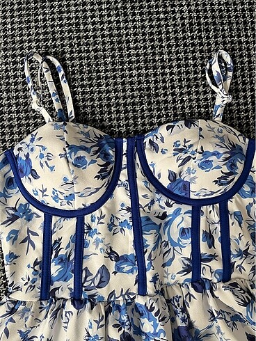 mini mavi beyaz elbise - Görsel 2