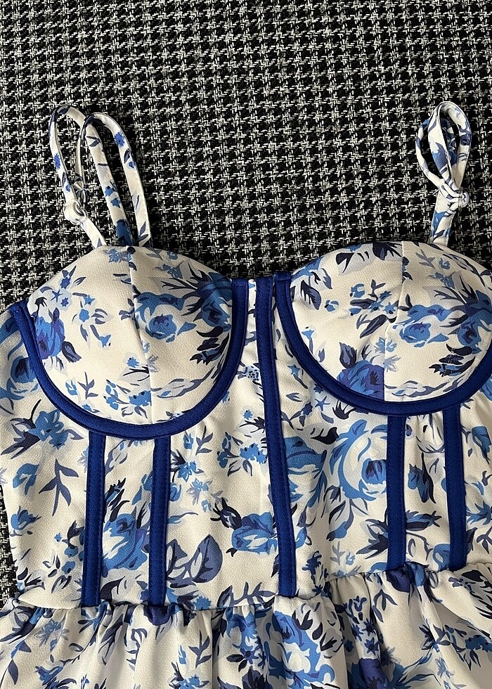 mini mavi beyaz elbise - Görsel 2