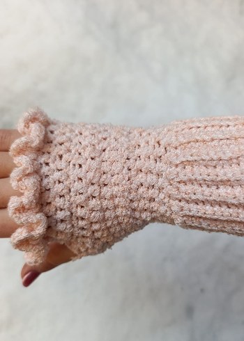Parmaksız Eldiven Pembe Örgü Bohem Kadın Eldiveni - Görsel 2