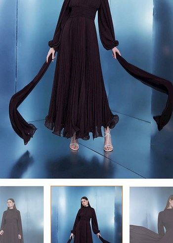 Uzun Siyah Gotik Kadın Elbise - Görsel 6