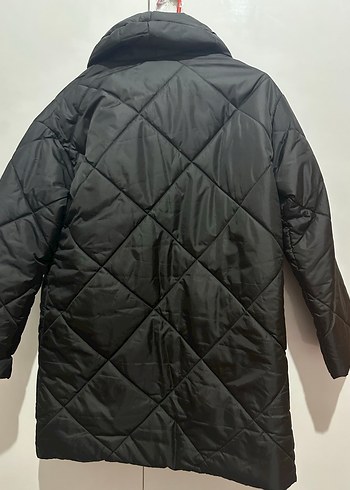 Düğmeli Siyah Midi Kadın Mont - Görsel 4